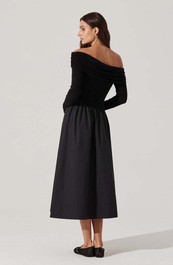 Astr The Label Mixed Media Off Shoulder Dress