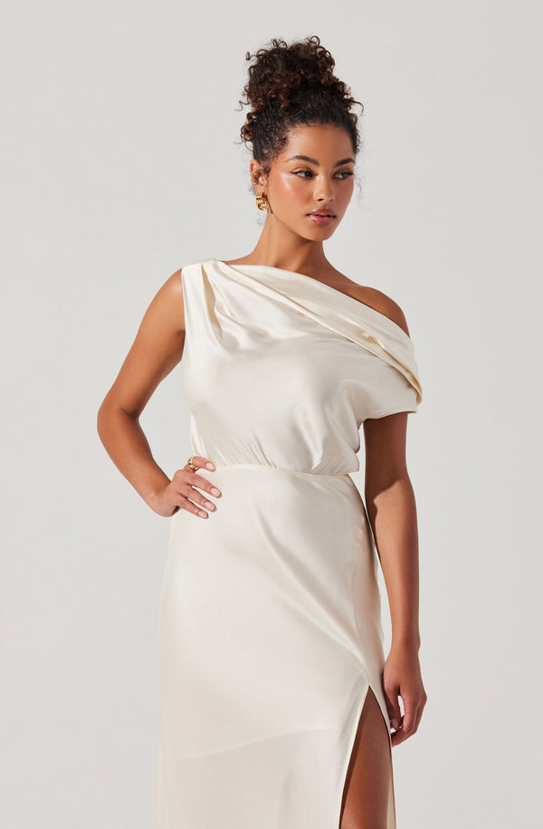Astr The Label Monroe Satin Off Shoulder Dress