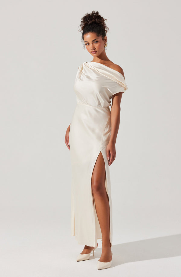 Astr The Label Monroe Satin Off Shoulder Dress