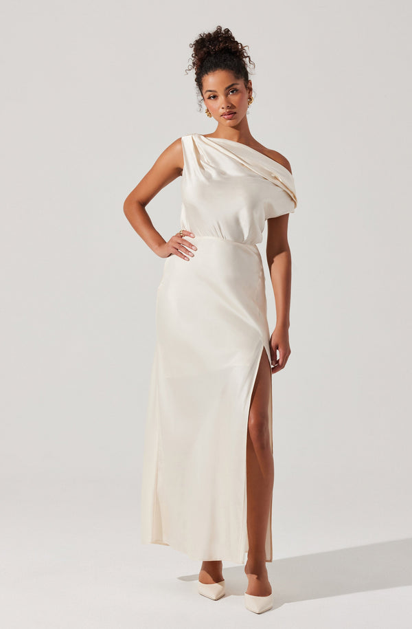 astr the label Monroe Satin Off Shoulder Dress