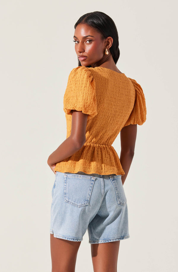 Astr The Label Mylah Puff Sleeve Peplum Top