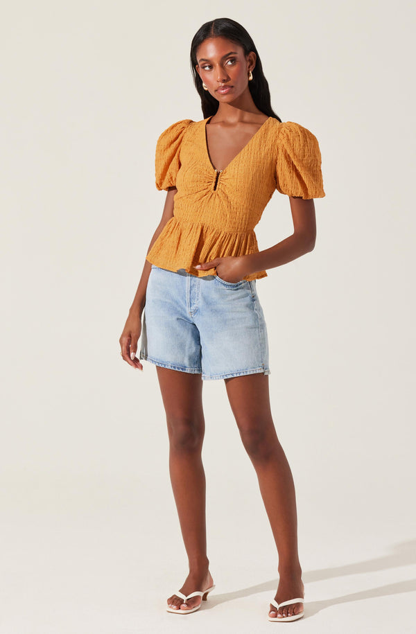 Astr The Label Mylah Puff Sleeve Peplum Top