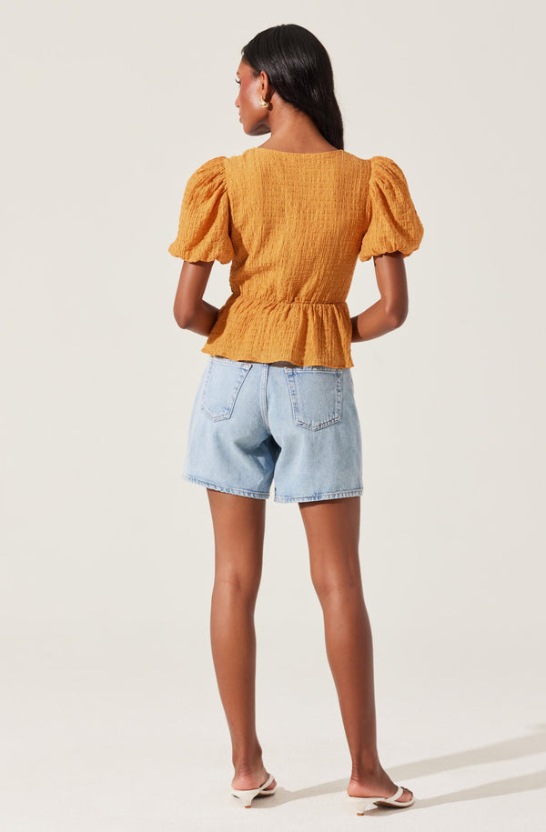 Astr The Label Mylah Puff Sleeve Peplum Top