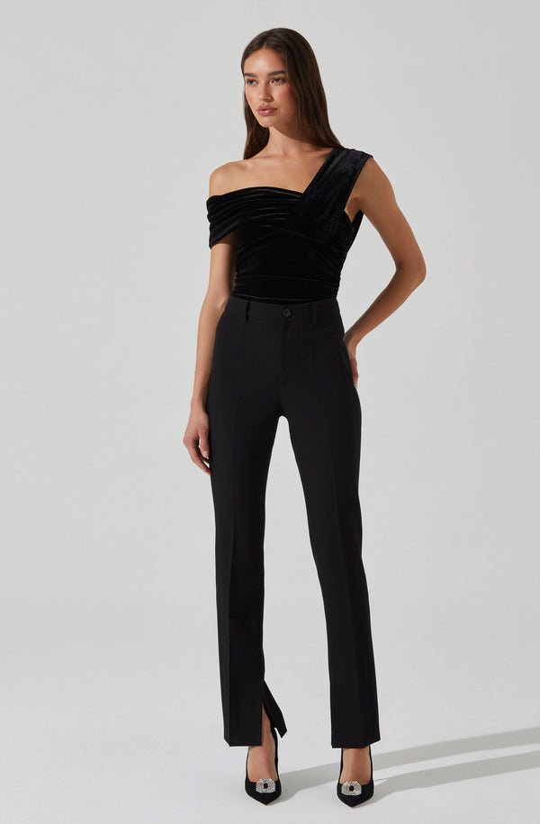 Astr The Label Nera Velvet Off Shoulder Bodysuit