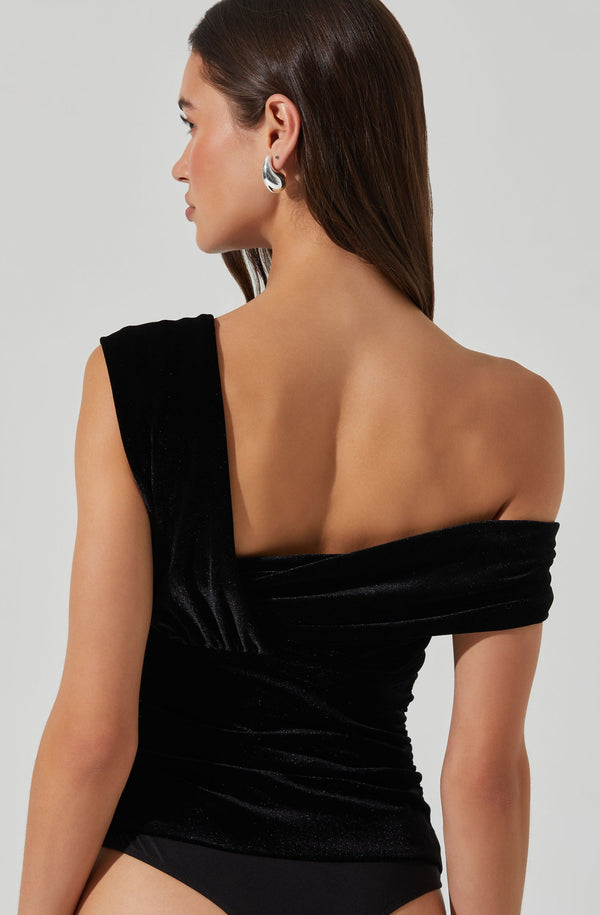 Astr The Label Nera Velvet Off Shoulder Bodysuit