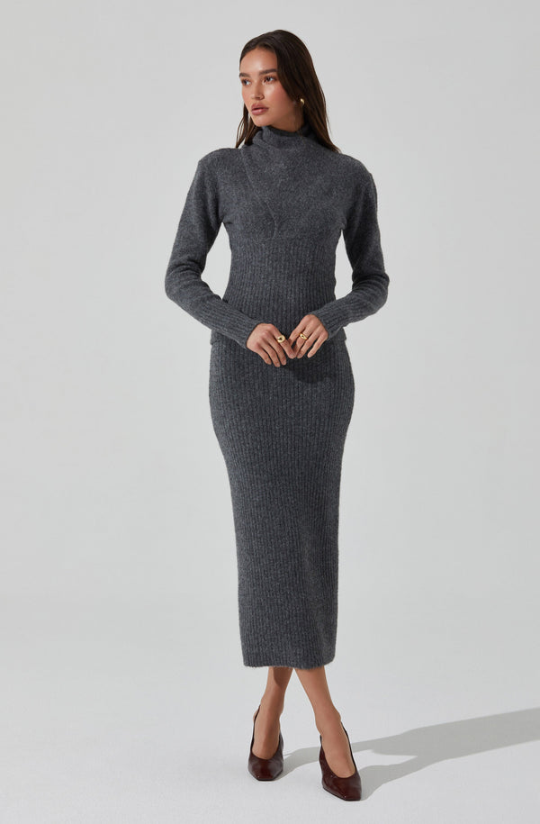 Astr The Label Neve Ribbed Sweater Midi Skirt
