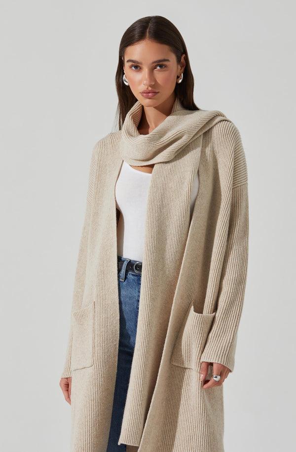 Astr The Label Noemi Ribbed Scarf Cardigan