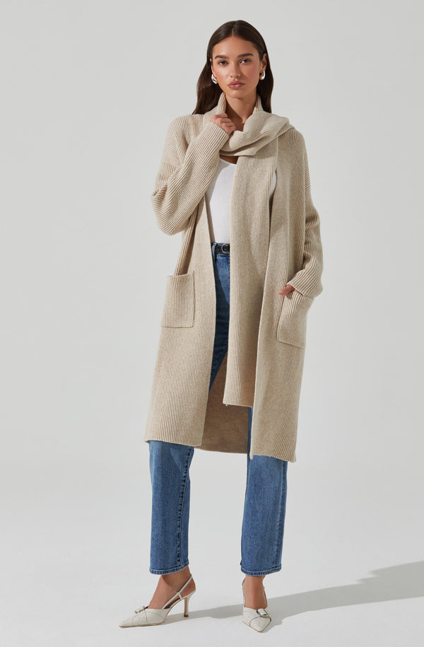 astr the label Noemi Ribbed Scarf Cardigan