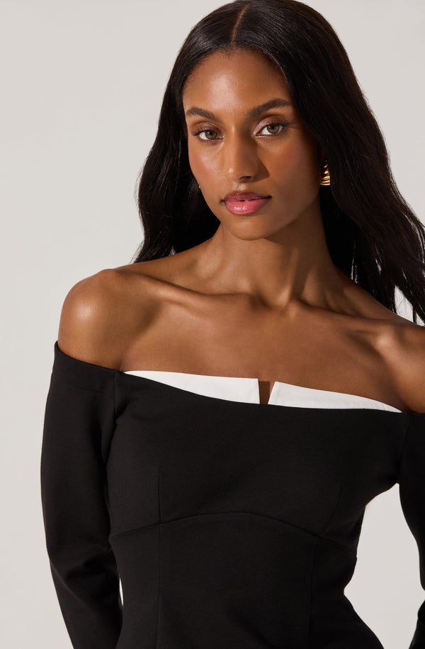 Astr The Label Off Shoulder Contrast Mini Dress