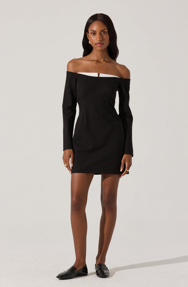 Astr The Label Off Shoulder Contrast Mini Dress