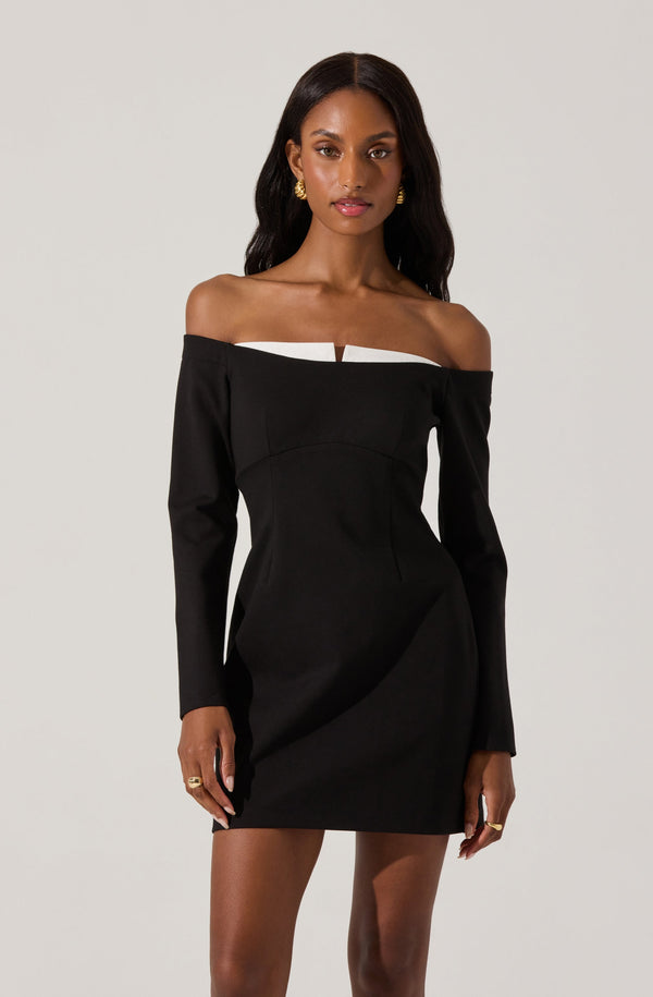 astr the label Off Shoulder Contrast Mini Dress