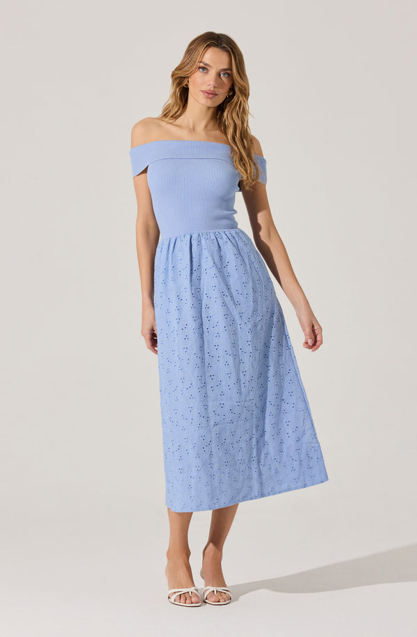 Astr The Label Off Shoulder Eyelet Midi Dress