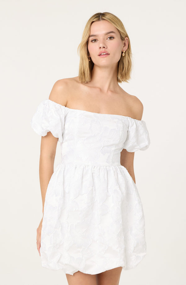 Astr The Label Off Shoulder Jacquard Bubble Dress