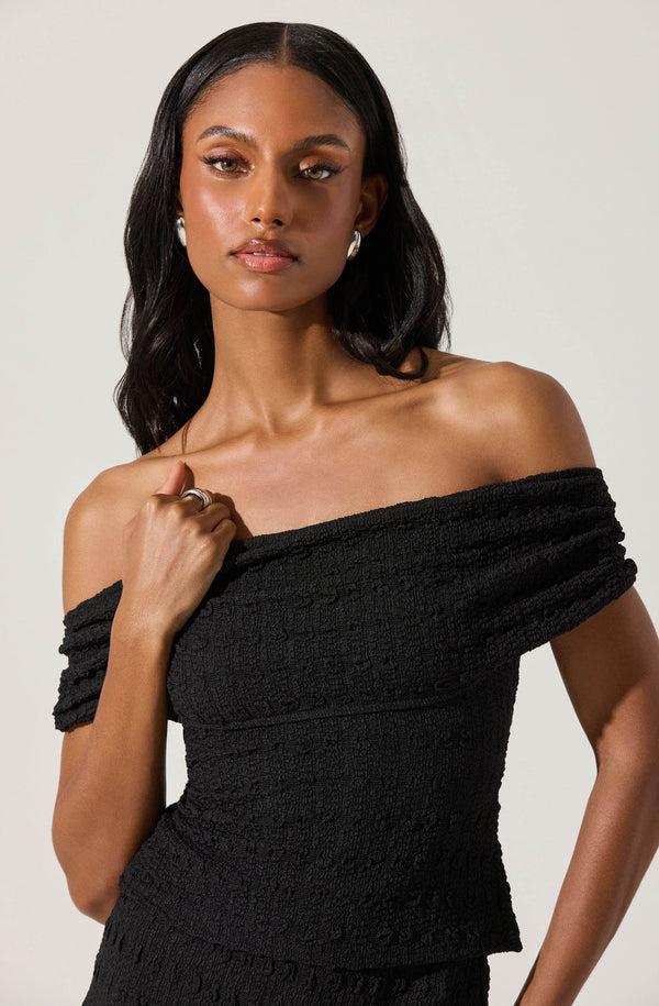 Astr The Label Off Shoulder Textured Knit Top