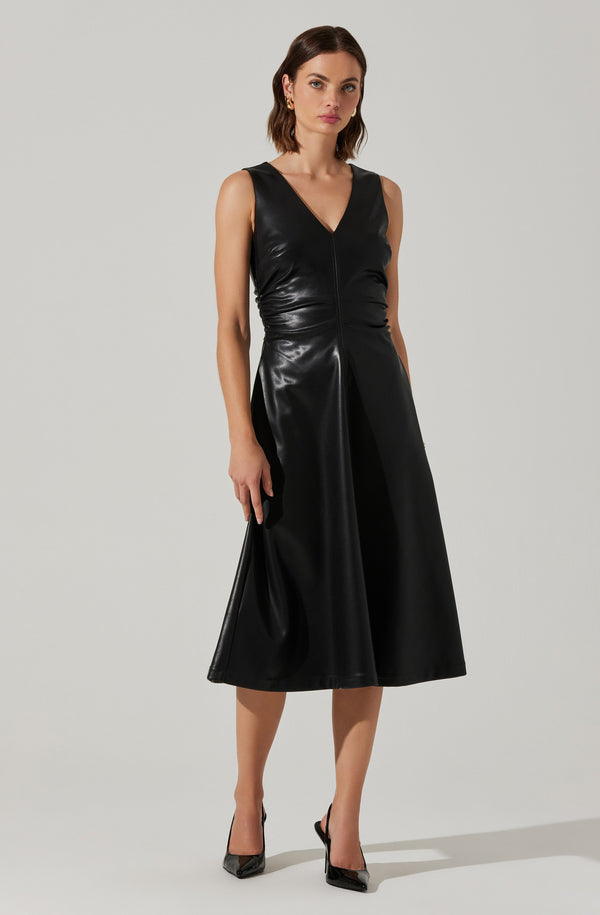 Astr The Label Omaira Faux Leather Midi Dress