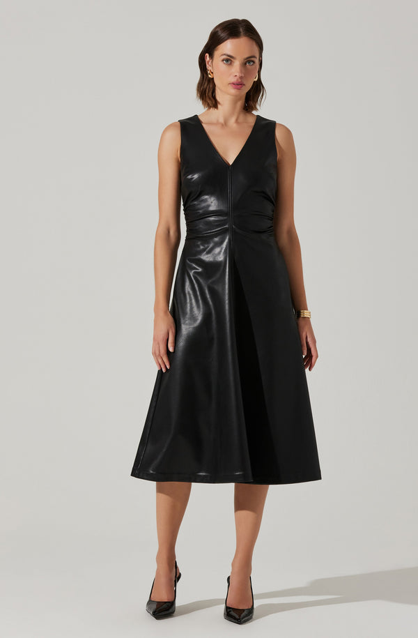 astr the label Omaira Faux Leather Midi Dress