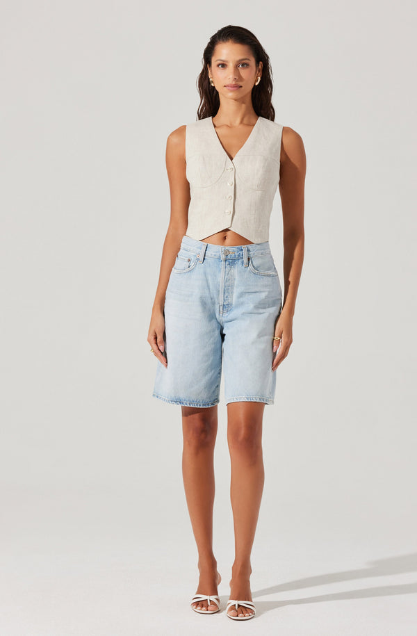 Astr The Label Ossa Linen Cropped Vest