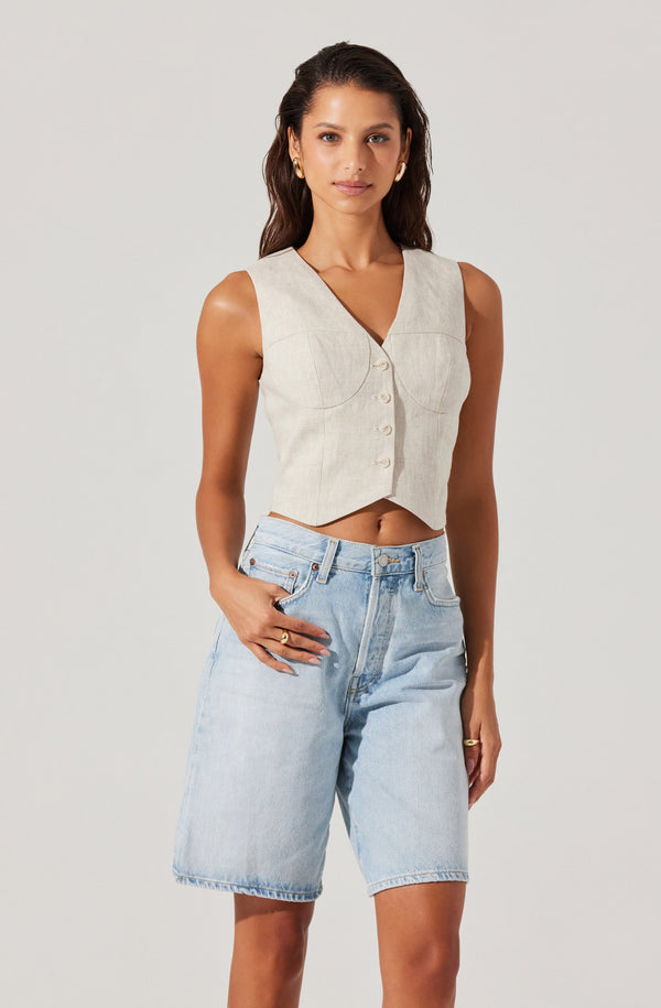 Astr The Label Ossa Linen Cropped Vest