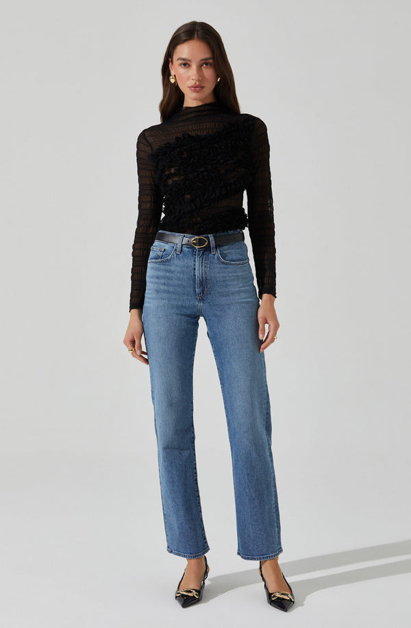 Astr The Label Owena Sheer 3D Ruffle Top