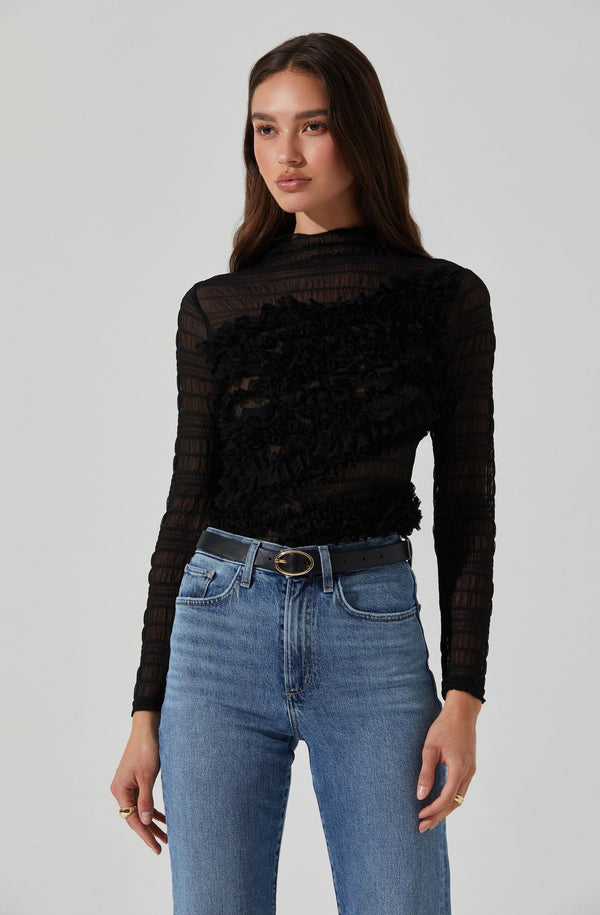 Astr The Label Owena Sheer 3D Ruffle Top