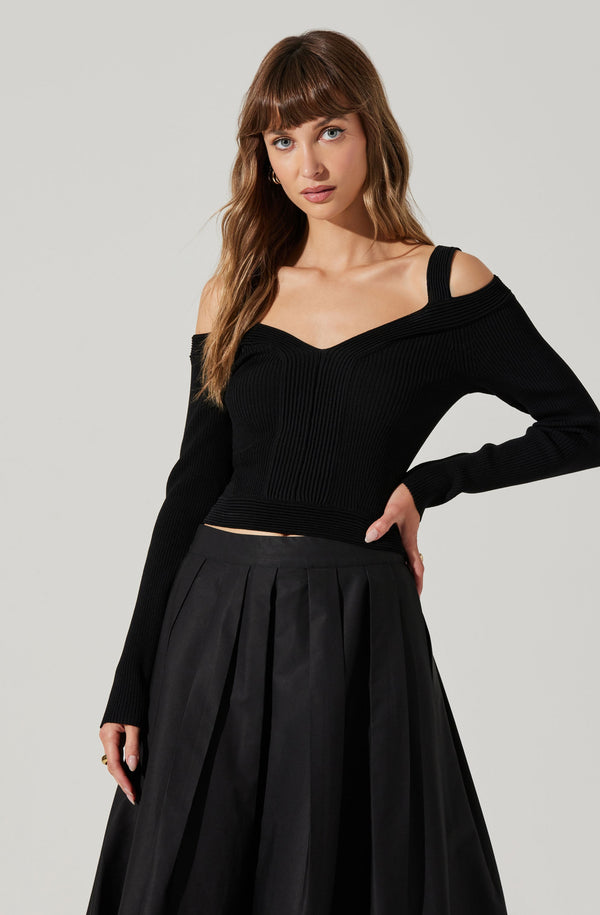 Astr The Label Pacey Ribbed Cold Shoulder Sweater