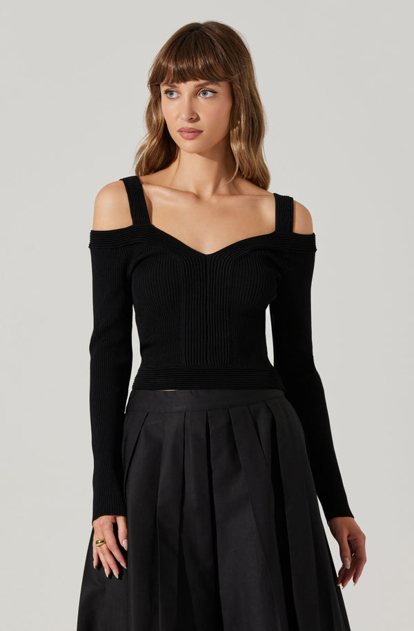 astr the label Pacey Ribbed Cold Shoulder Sweater