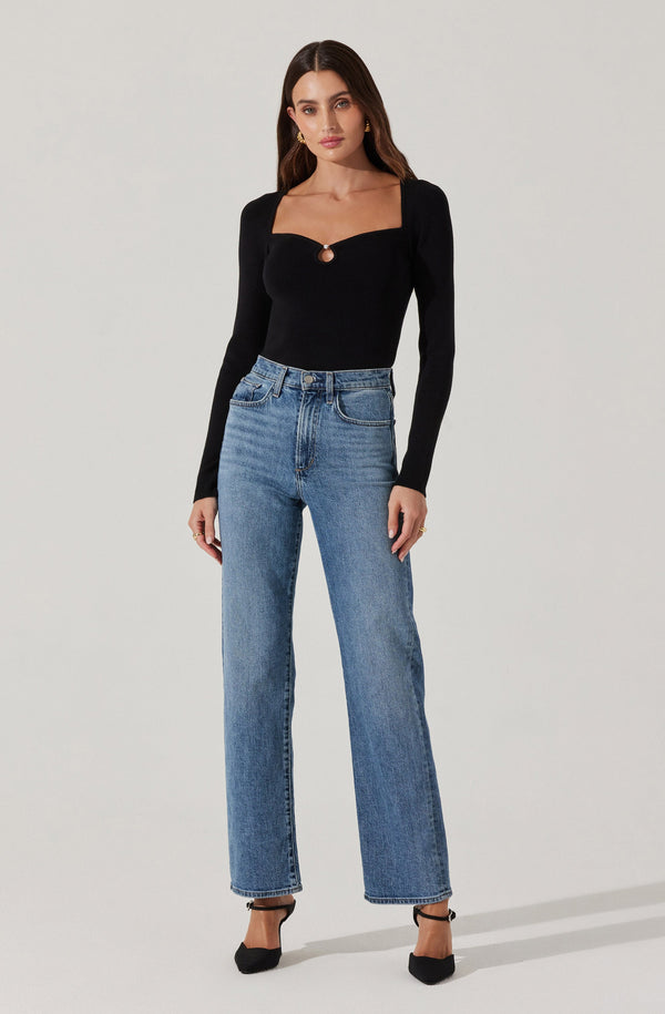 Astr The Label Pearl Detail Fine Knit Sweater