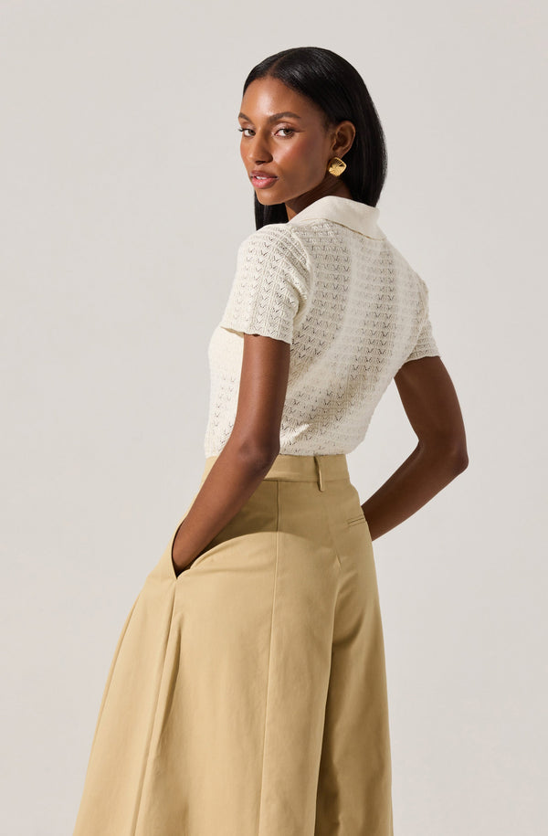 Astr The Label Pearl Polo Pointelle Sweater