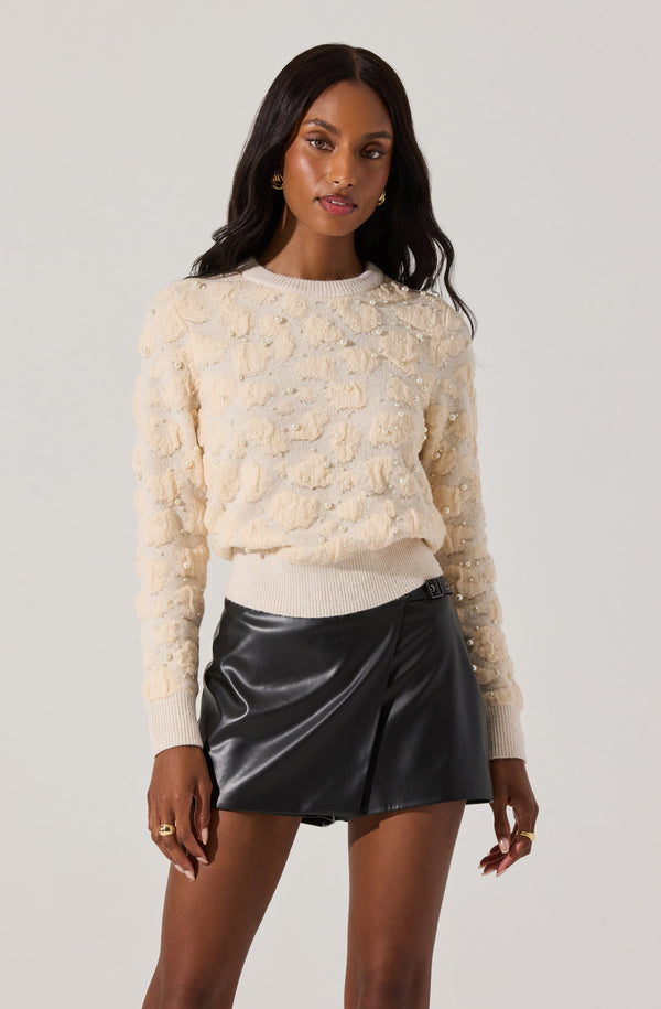 Astr The Label Pearl Textured Knit Sweater