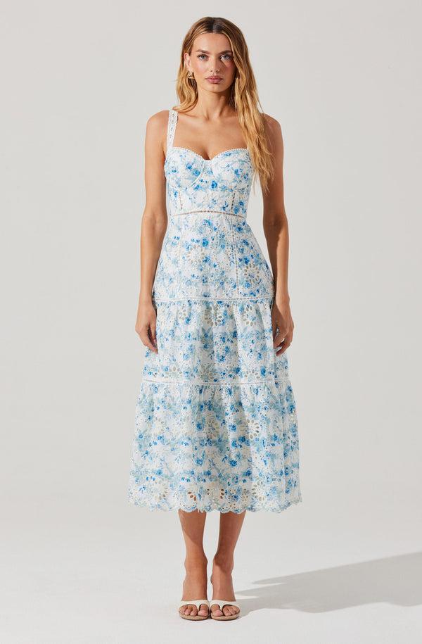 Astr The Label Pellagia Floral Eyelet Midi Dress