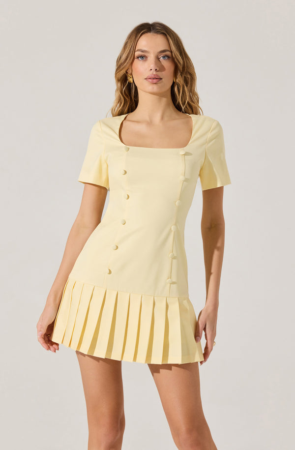 Astr The Label Pleated Button Mini Dress