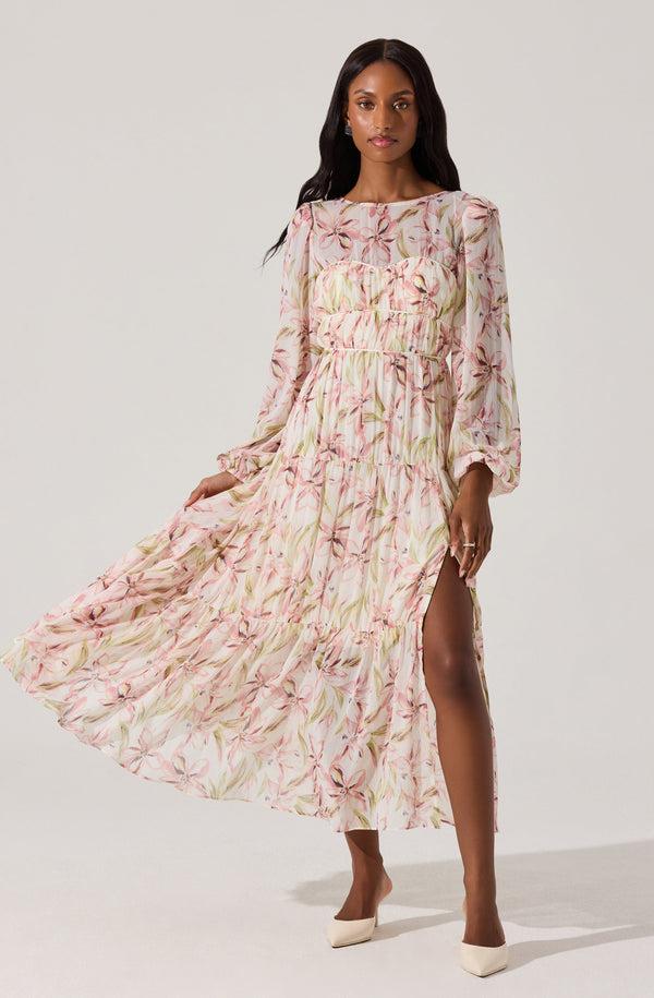 astr the label Pleated Chiffon Midi Dress