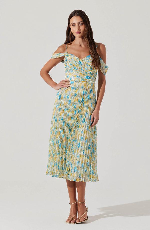 astr the label Pleated Cold Shoulder Midi Dress