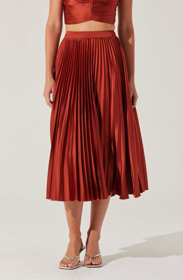 Astr The Label Pleated Satin Midi Skirt