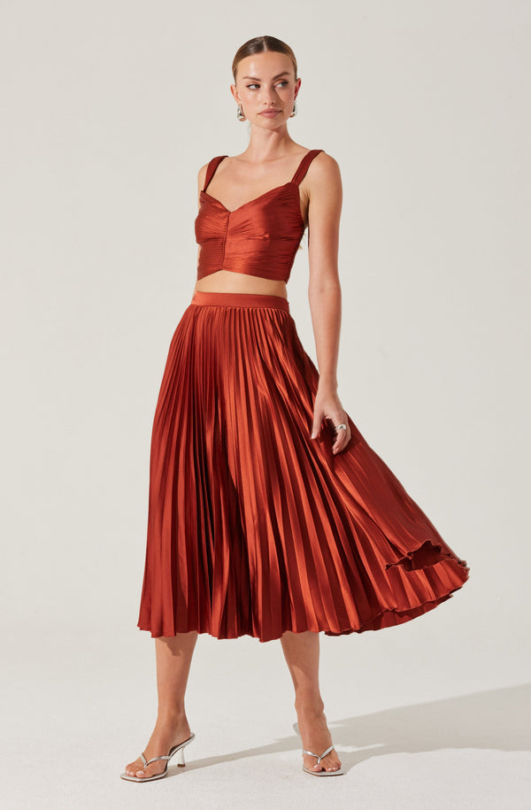 Astr The Label Pleated Satin Midi Skirt