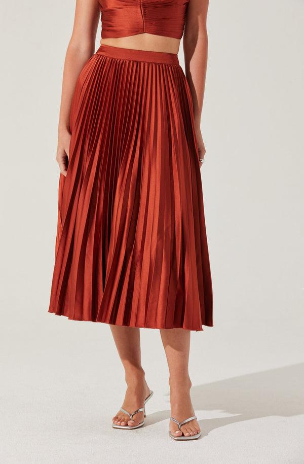 Astr The Label Pleated Satin Midi Skirt