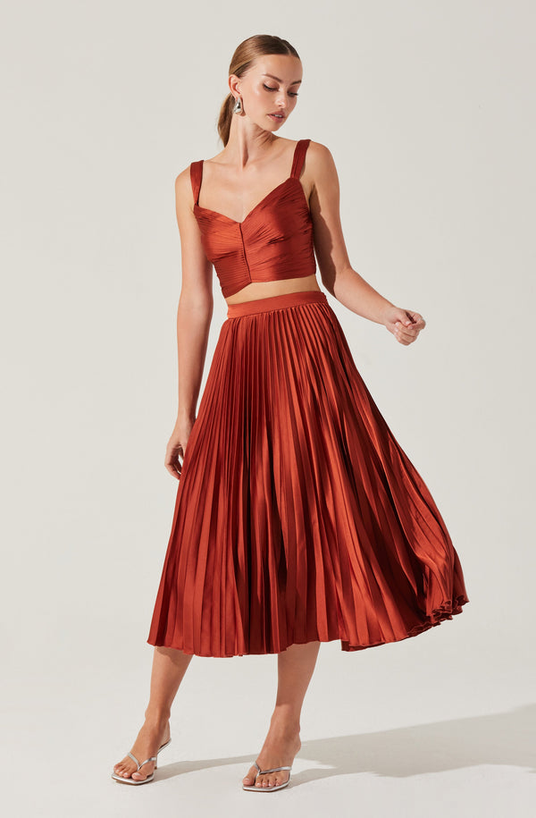 astr the label Pleated Satin Midi Skirt