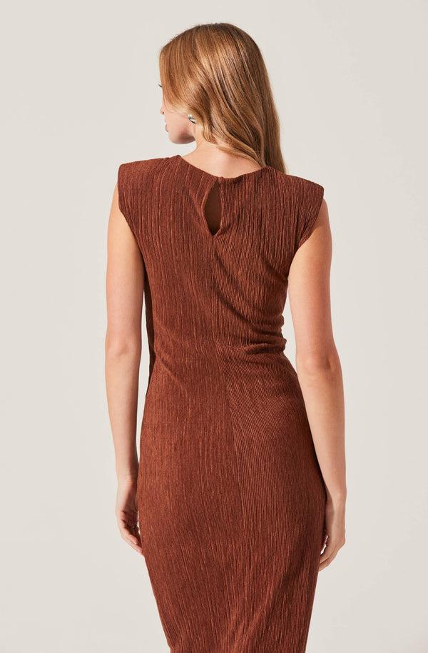 Astr The Label Plisse Straight Neck Midi Dress