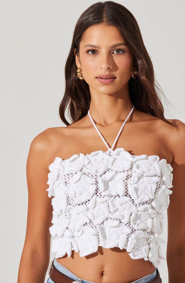 astr the label Primula Crochet 3D Floral Top