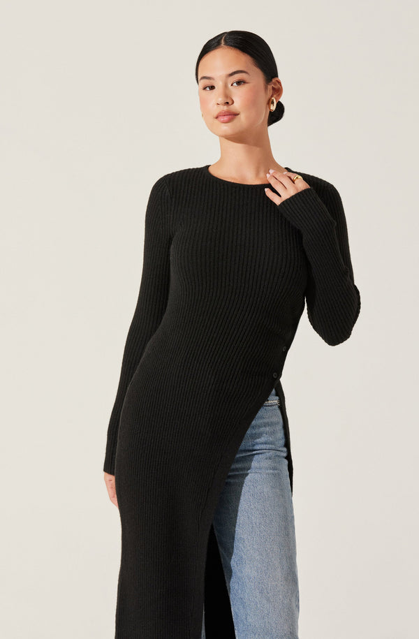 Astr The Label Ribbed Hi Slit Button Sweater