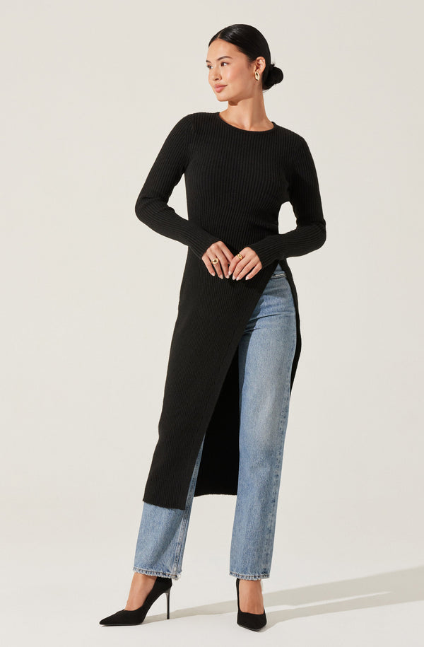 Astr The Label Ribbed Hi Slit Button Sweater