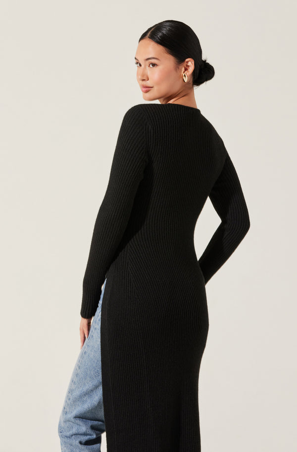 Astr The Label Ribbed Hi Slit Button Sweater