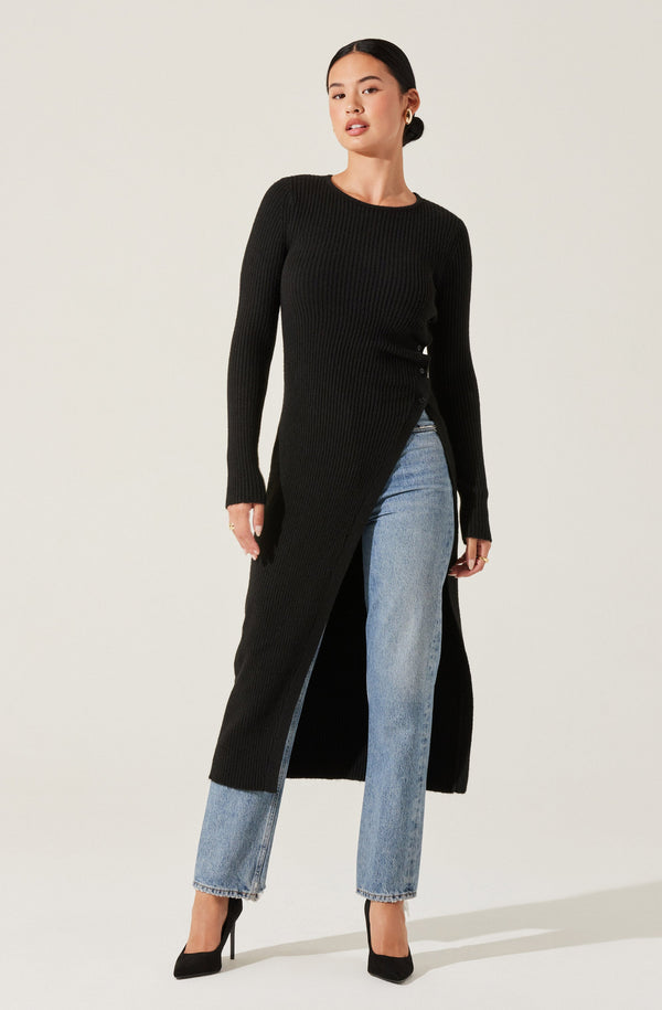astr the label Ribbed Hi Slit Button Sweater