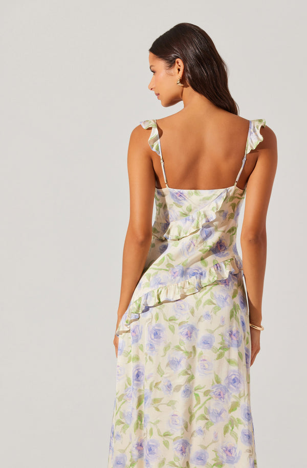 Astr The Label Rosalina Satin Ruffle Midi Dress