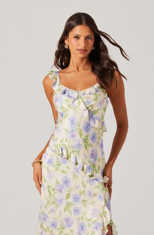 Astr The Label Rosalina Satin Ruffle Midi Dress