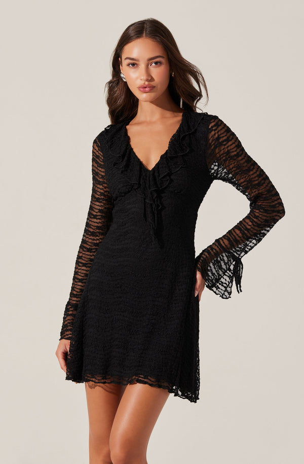 Astr The Label Ruffle V-Neck Lace Mini Dress