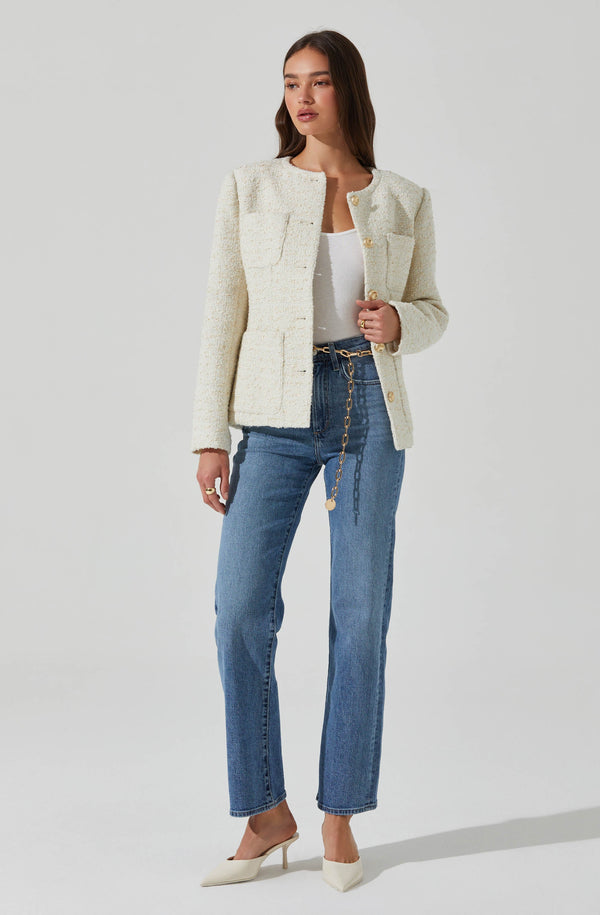 Astr The Label Sarae Collarless Tweed Jacket