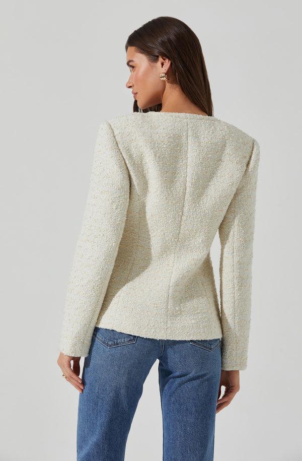 Astr The Label Sarae Collarless Tweed Jacket