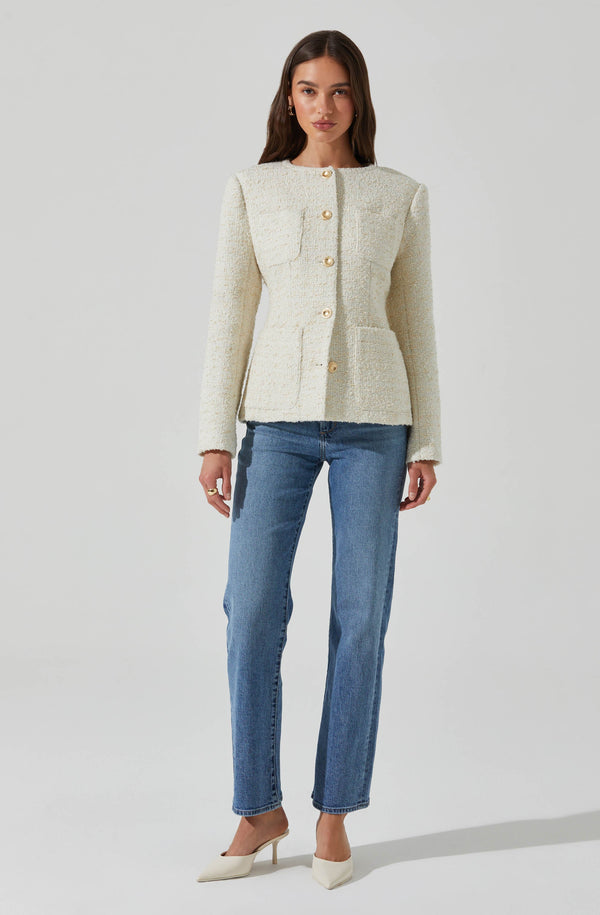Astr The Label Sarae Collarless Tweed Jacket