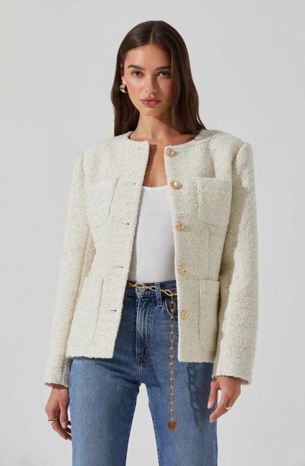 astr the label Sarae Collarless Tweed Jacket